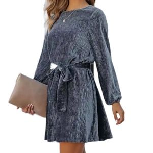 Vici Gray Harlyn Velvet Long Sleeve Tie Waist Mini Dress Size XS